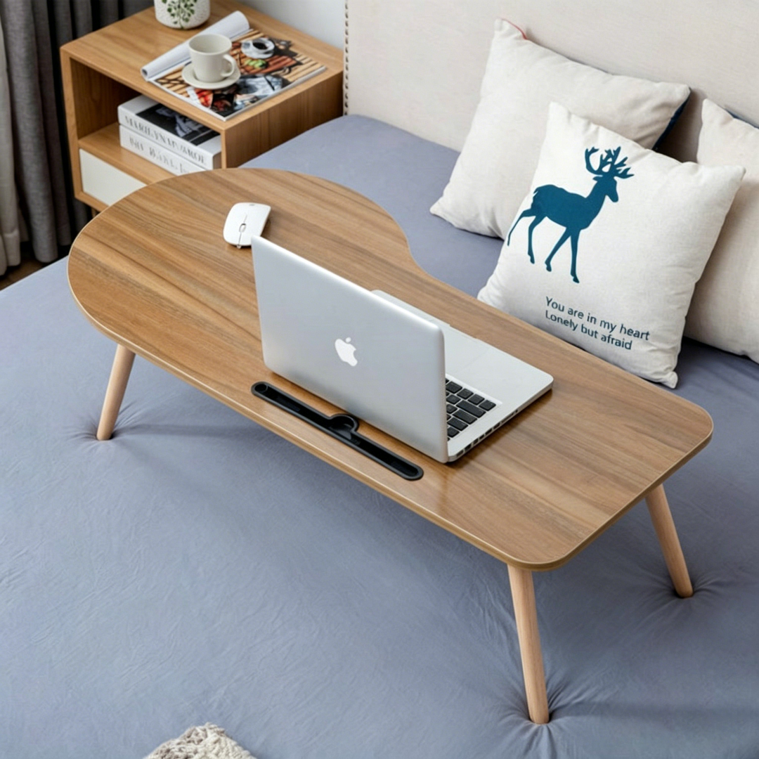 Contemporary Scandinavian Plywood Beech Wood Curved Folding Desk For Bedroom
