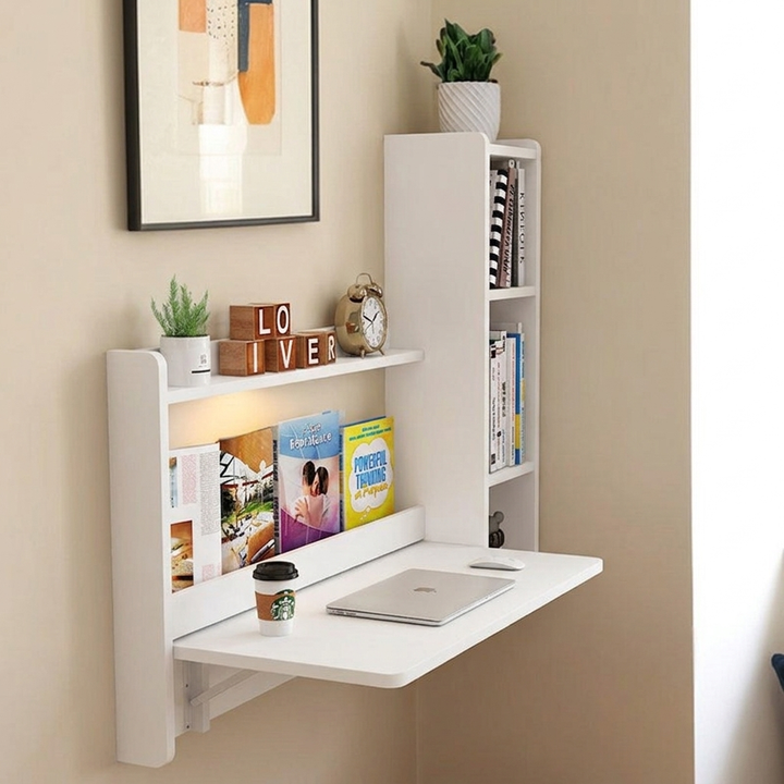 Contemporary Scandinavian Rectangular Particle Board Folding Desk Wall Mounted Desk With Storage For Living Room