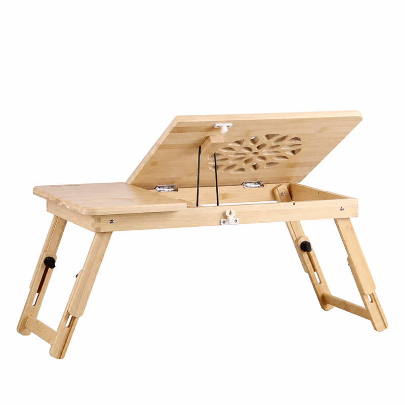 Contemporary Scandinavian Rectangular Bamboo Folding Laptop Desk With Adjustable Legs For Bedroom