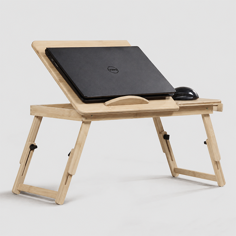 Contemporary Scandinavian Rectangular Bamboo Folding Laptop Desk With Adjustable Legs For Bedroom