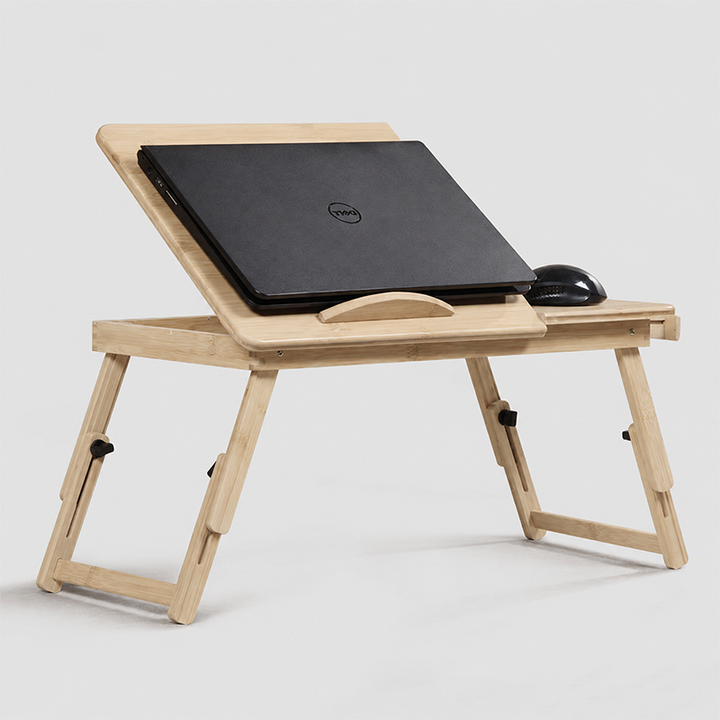 Contemporary Scandinavian Rectangular Bamboo Folding Laptop Desk With Adjustable Legs For Bedroom