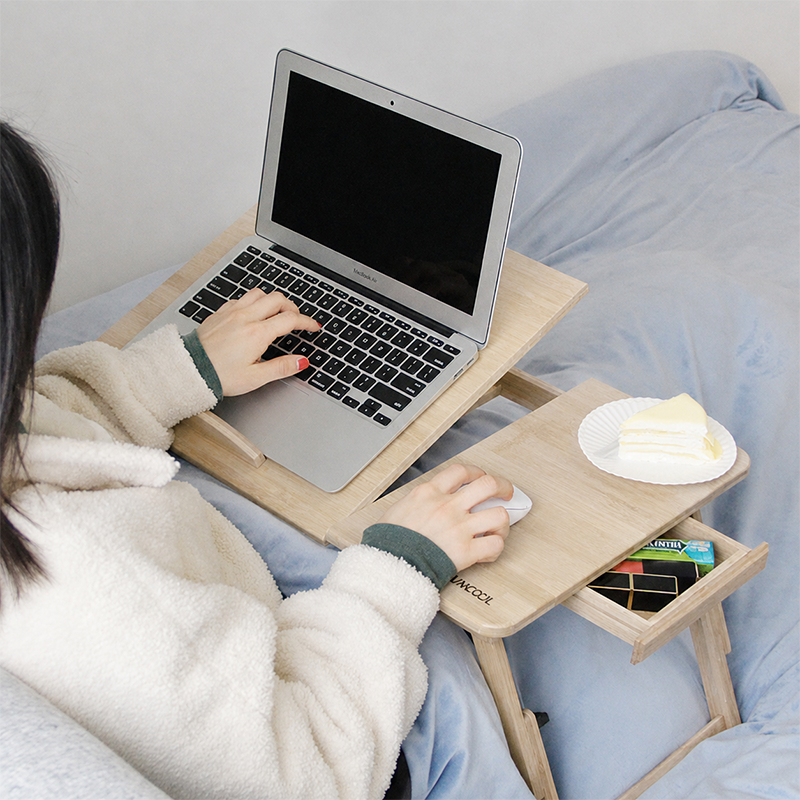 Contemporary Scandinavian Rectangular Bamboo Folding Laptop Desk With Adjustable Legs For Bedroom
