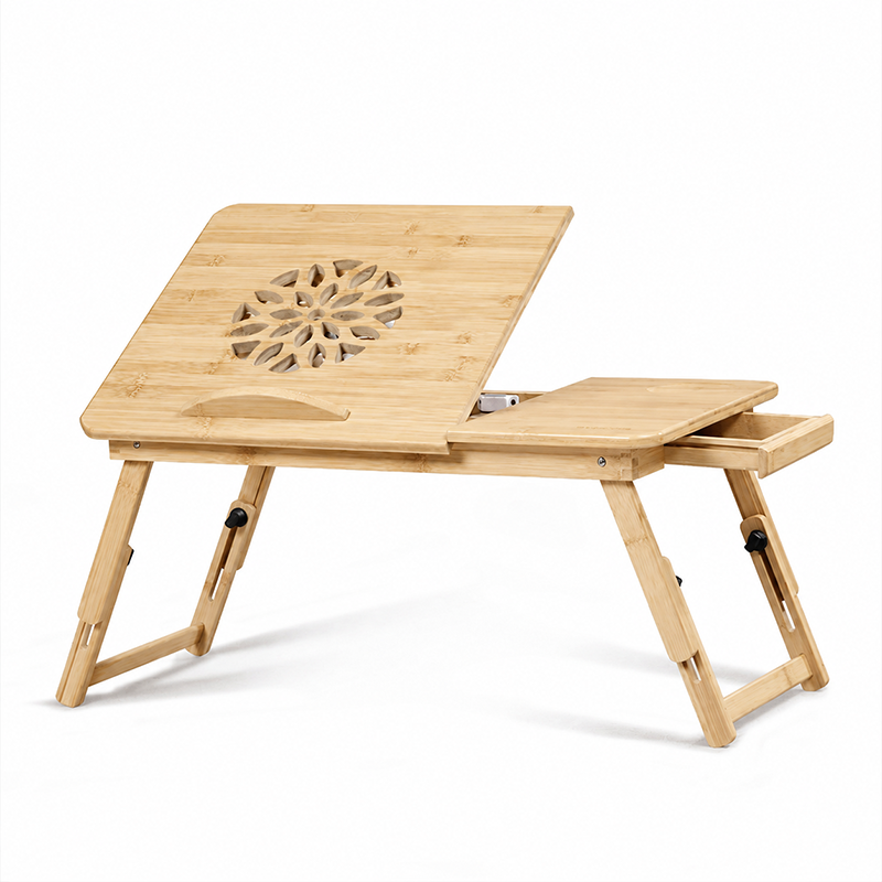 Contemporary Scandinavian Rectangular Bamboo Folding Laptop Desk With Adjustable Legs For Bedroom