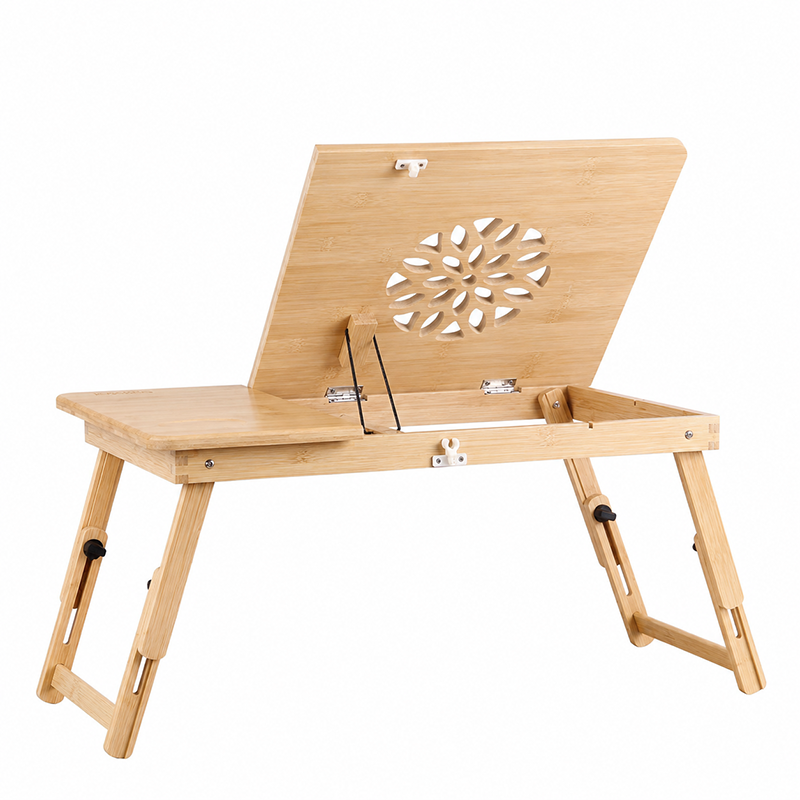 Contemporary Scandinavian Rectangular Bamboo Folding Laptop Desk With Adjustable Legs For Bedroom