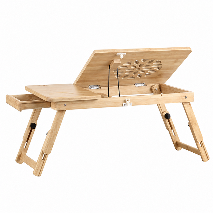 Contemporary Scandinavian Rectangular Bamboo Folding Laptop Desk With Adjustable Legs For Bedroom