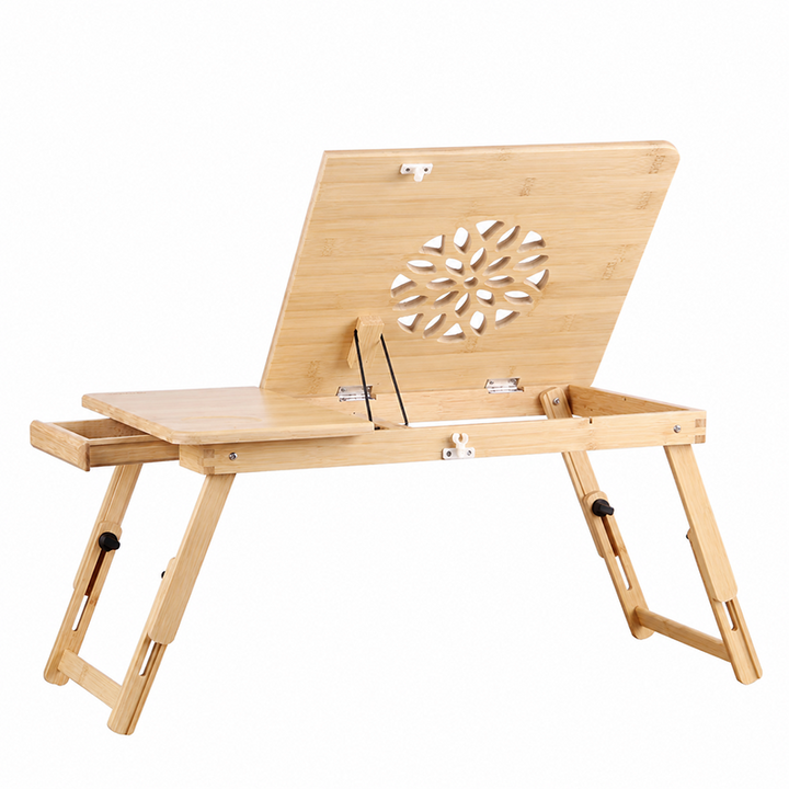 Contemporary Scandinavian Rectangular Bamboo Folding Laptop Desk With Adjustable Legs For Bedroom