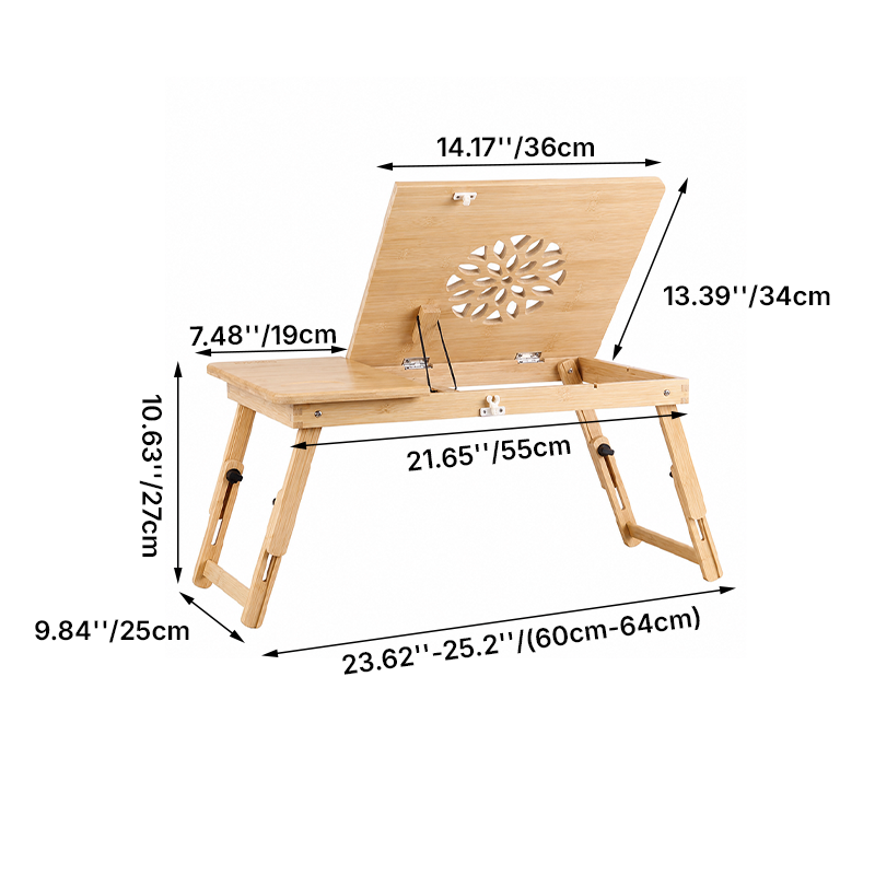 Contemporary Scandinavian Rectangular Bamboo Folding Laptop Desk With Adjustable Legs For Bedroom