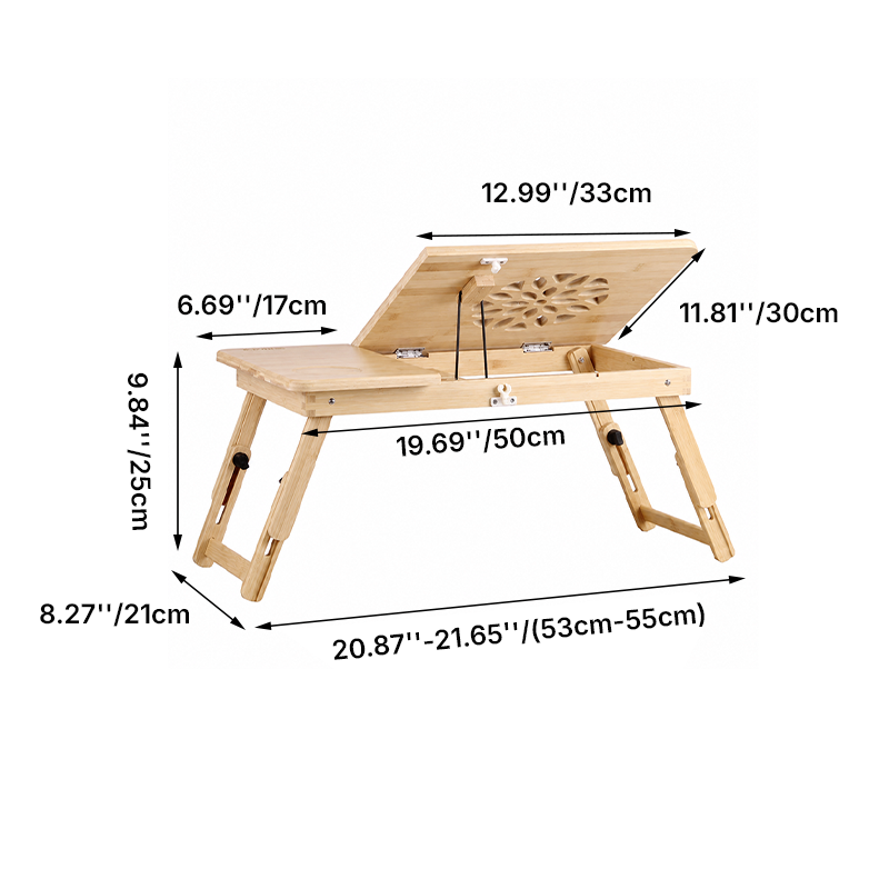 Contemporary Scandinavian Rectangular Bamboo Folding Laptop Desk With Adjustable Legs For Bedroom
