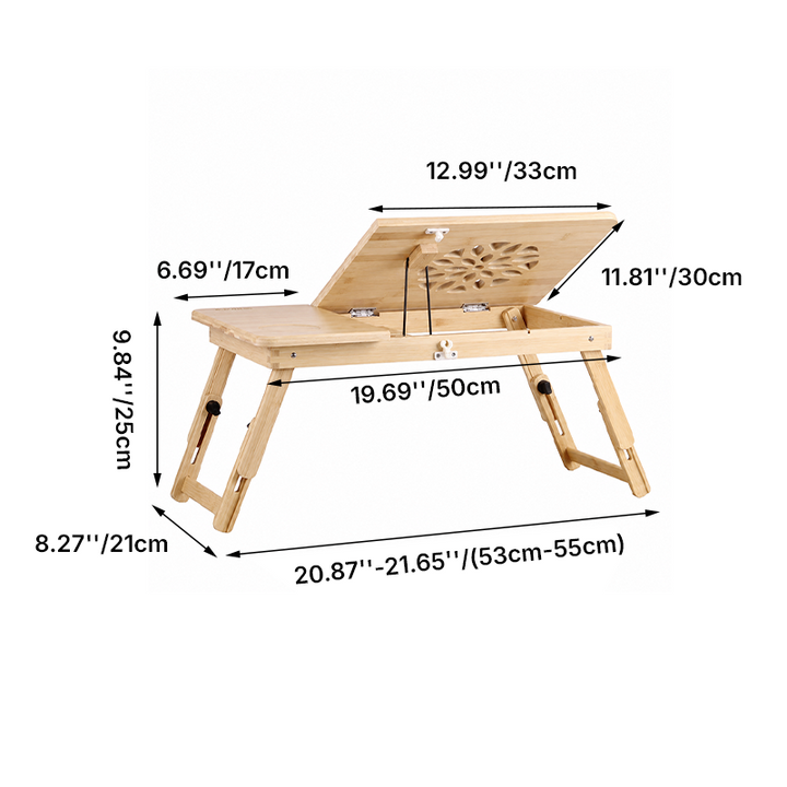 Contemporary Scandinavian Rectangular Bamboo Folding Laptop Desk With Adjustable Legs For Bedroom