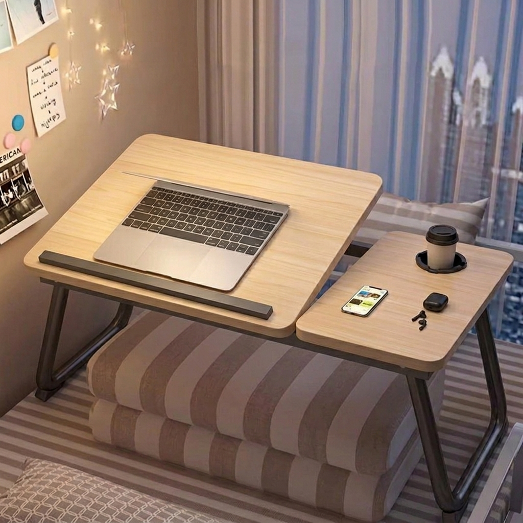 Contemporary Scandinavian Rectangular MDF Iron Folding Laptop Desk Desktop Adjustable For Bedroom