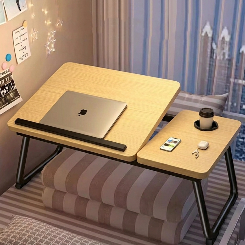 Contemporary Scandinavian Rectangular MDF Iron Folding Laptop Desk Desktop Adjustable For Bedroom