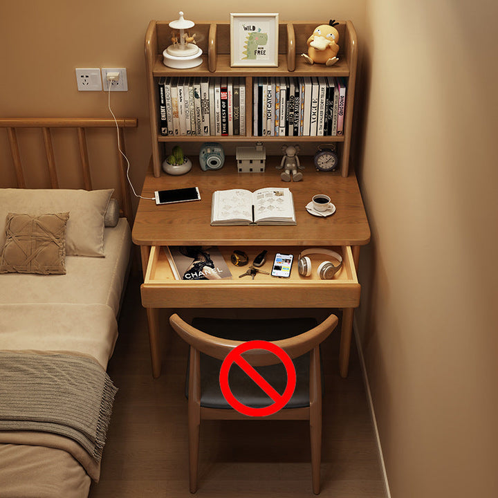 Bureau rectangulaire en bois massif et hévéa avec 1 tiroir pour bureau à domicile - Simplicité Moderne 