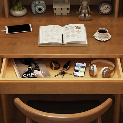 Bureau rectangulaire en bois massif et hévéa avec 1 tiroir pour bureau à domicile - Simplicité Moderne 