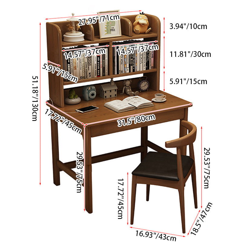 Bureau rectangulaire en bois massif et hévéa avec 1 tiroir pour bureau à domicile - Simplicité Moderne 