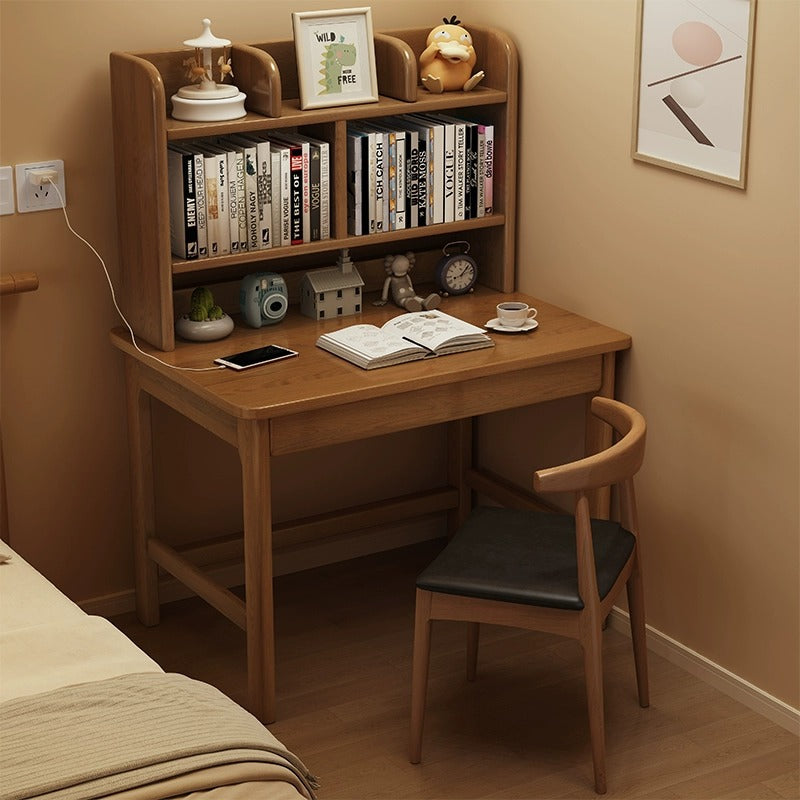 Bureau rectangulaire en bois massif et hévéa avec 1 tiroir pour bureau à domicile - Simplicité Moderne 