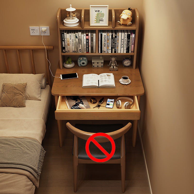 Bureau rectangulaire en bois massif et hévéa avec 1 tiroir pour bureau à domicile - Simplicité Moderne 