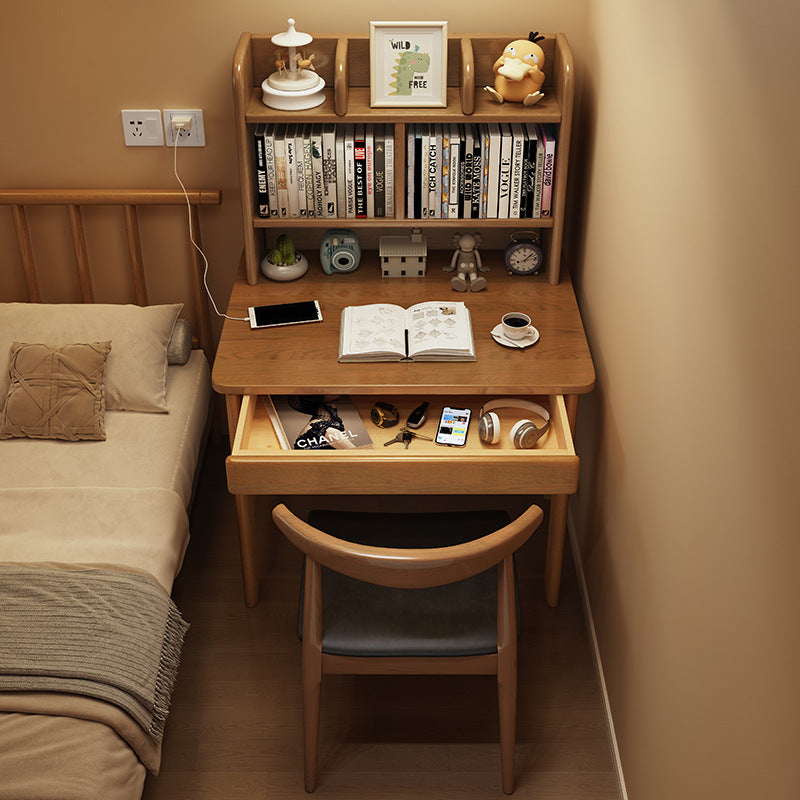 Bureau rectangulaire en bois massif et hévéa avec 1 tiroir pour bureau à domicile - Simplicité Moderne 