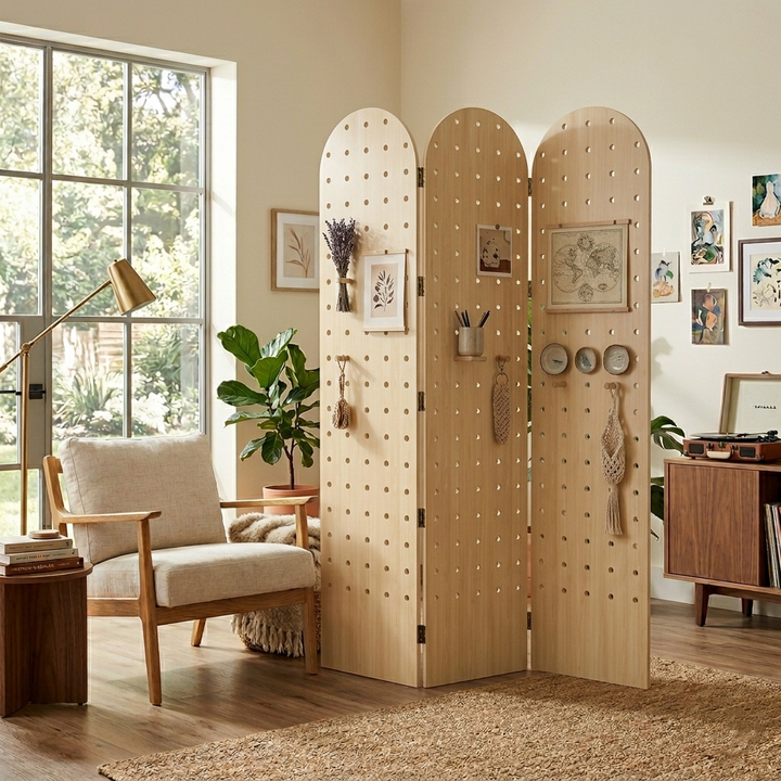 Contemporary Scandinavian Rectangular Curved Eco-Board Folding Room Divider For Living Room