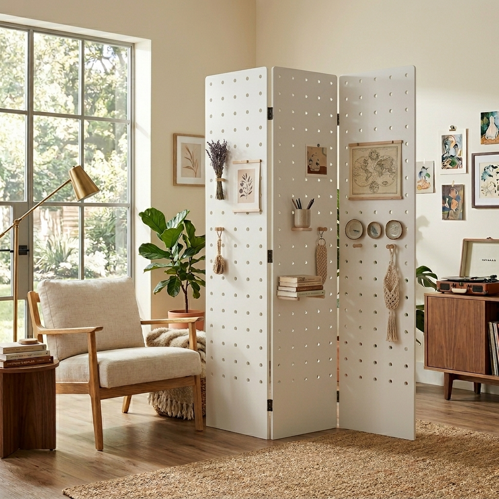 Contemporary Scandinavian Rectangular Curved Eco-Board Folding Room Divider For Living Room