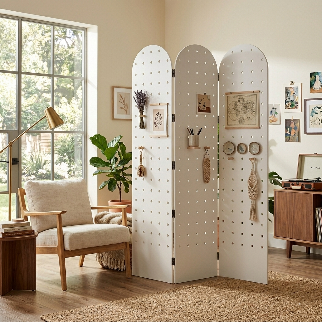 Contemporary Scandinavian Rectangular Curved Eco-Board Folding Room Divider For Living Room