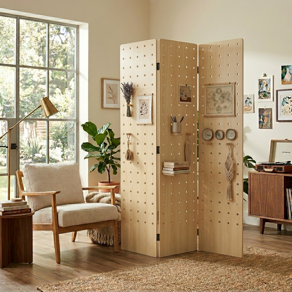Contemporary Scandinavian Rectangular Curved Eco-Board Folding Room Divider For Living Room