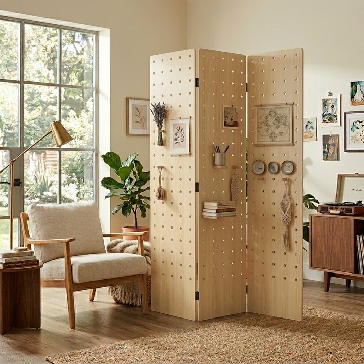 Contemporary Scandinavian Rectangular Curved Eco-Board Folding Room Divider For Living Room