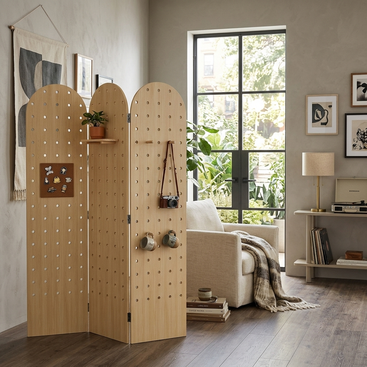 Contemporary Scandinavian Rectangular Curved Eco-Board Folding Room Divider For Living Room