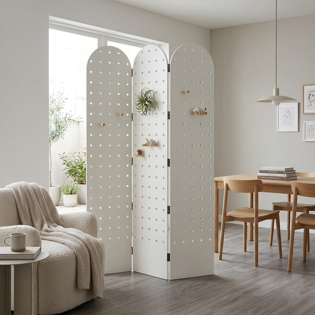Contemporary Scandinavian Rectangular Curved Eco-Board Folding Room Divider For Living Room