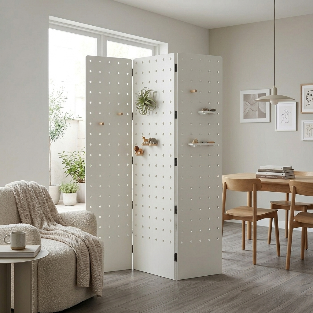 Contemporary Scandinavian Rectangular Curved Eco-Board Folding Room Divider For Living Room