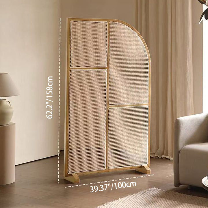 Traditional Japanese Curved Pine Wood PE Rattan Room Divider For Living Room