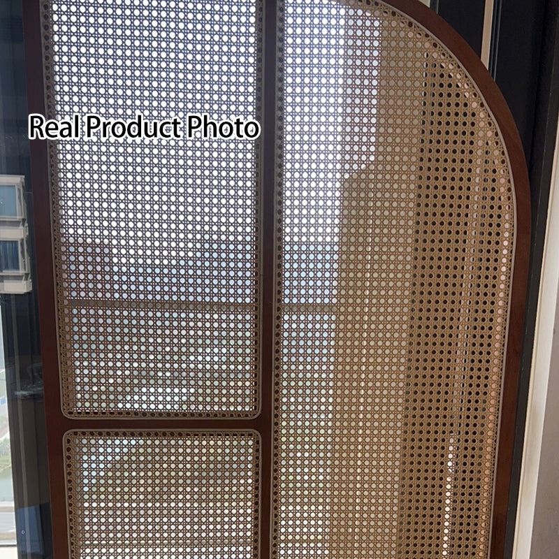 Traditional Japanese Curved Pine Wood PE Rattan Room Divider For Living Room