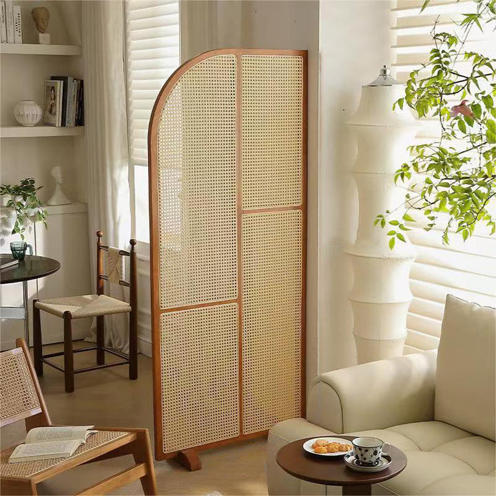 Traditional Japanese Curved Pine Wood PE Rattan Room Divider For Living Room