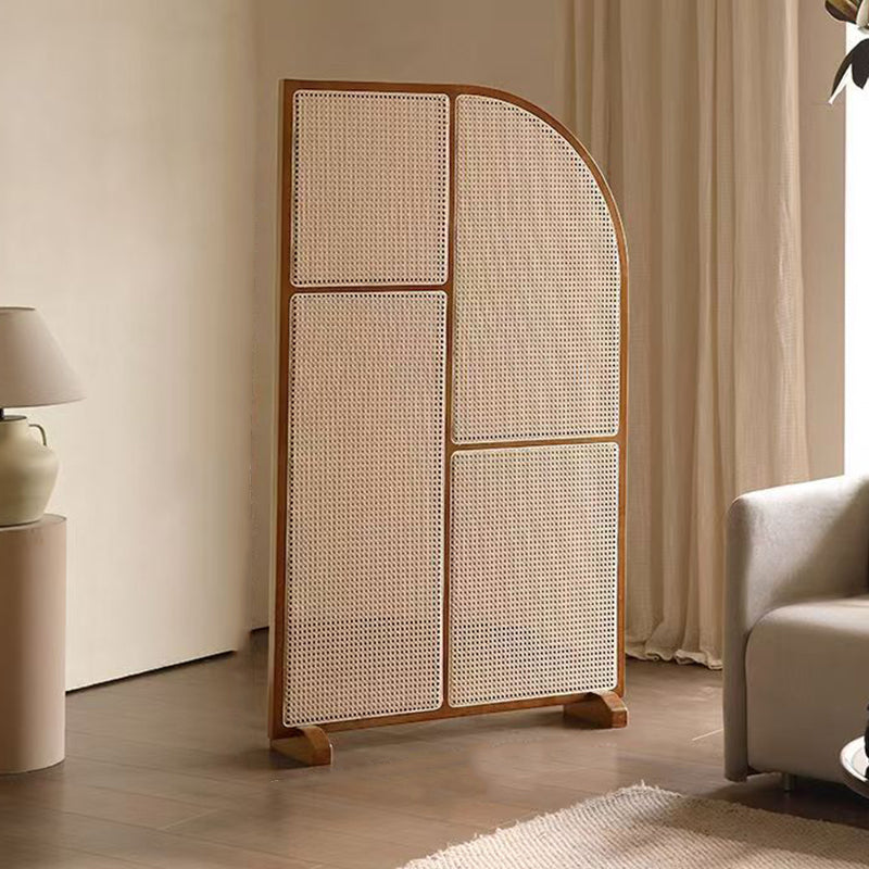 Traditional Japanese Curved Pine Wood PE Rattan Room Divider For Living Room