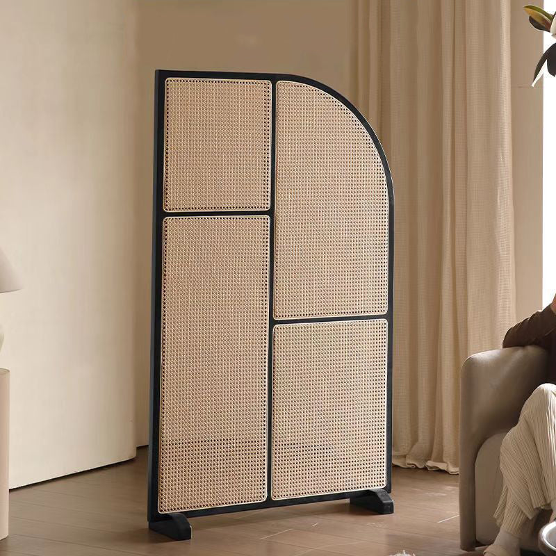 Traditional Japanese Curved Pine Wood PE Rattan Room Divider For Living Room