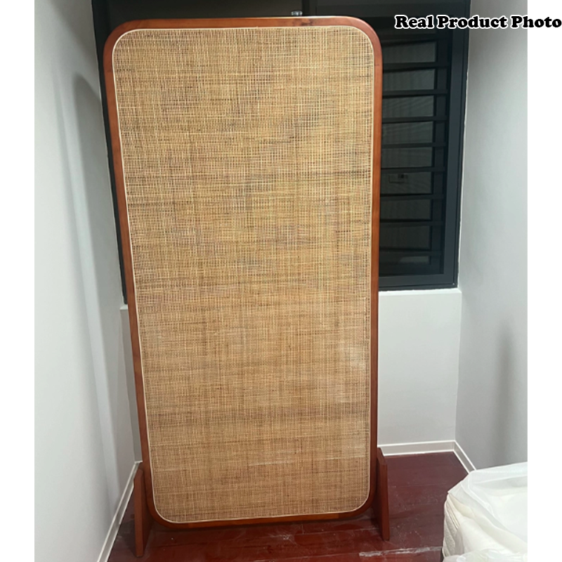 Traditional Japanese Rectangular Ash Wood Rattan Room Divider For Living Room