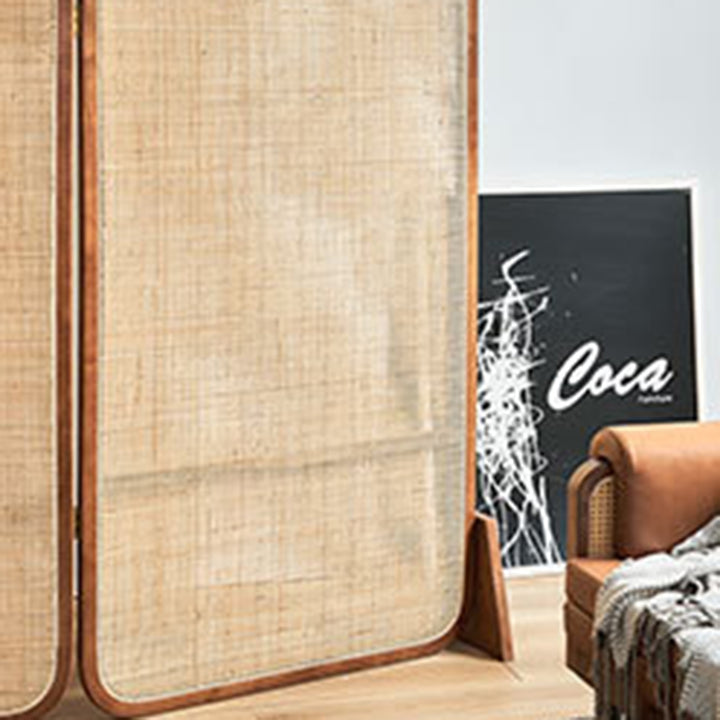 Traditional Japanese Rectangular Ash Wood Rattan Room Divider For Living Room