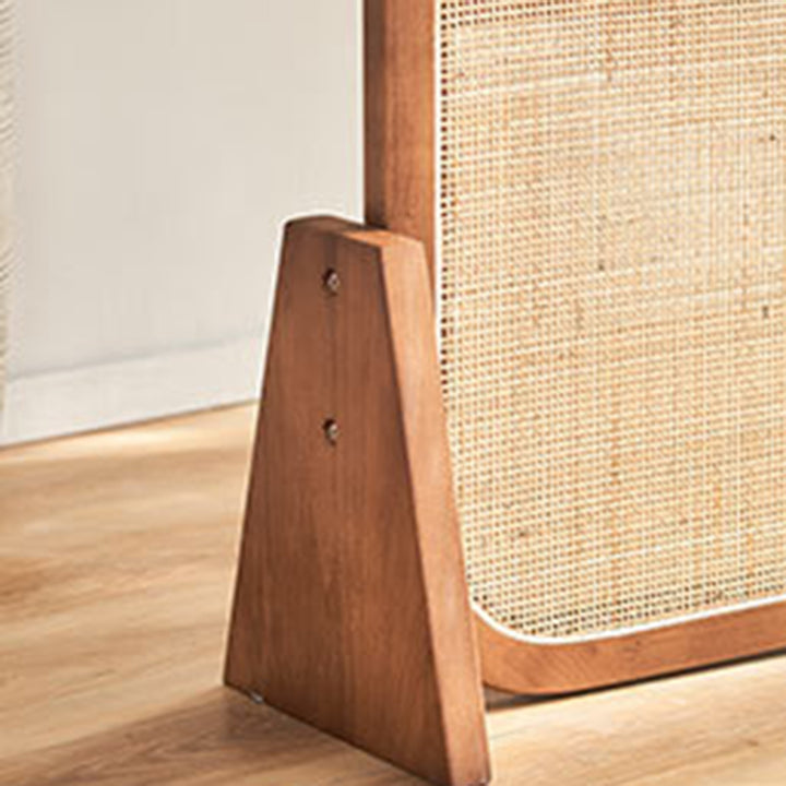 Traditional Japanese Rectangular Ash Wood Rattan Room Divider For Living Room