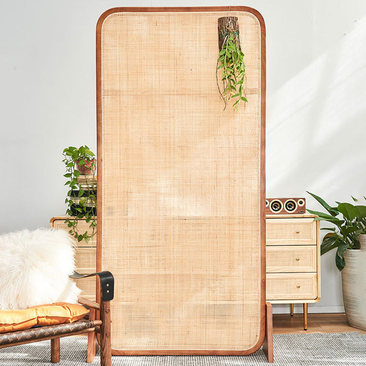 Traditional Japanese Rectangular Ash Wood Rattan Room Divider For Living Room
