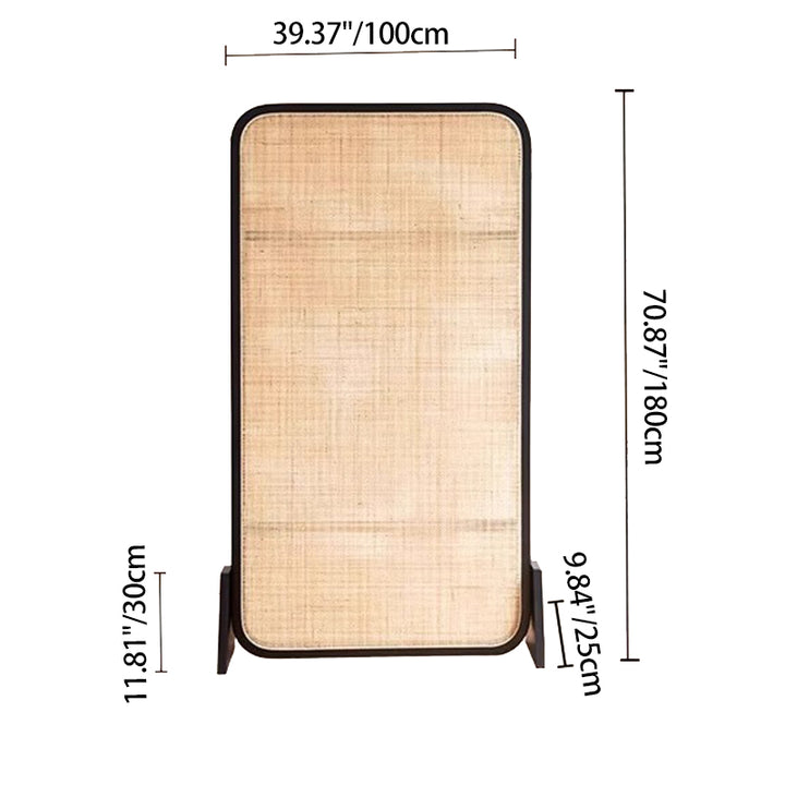 Traditional Japanese Rectangular Ash Wood Rattan Room Divider For Living Room