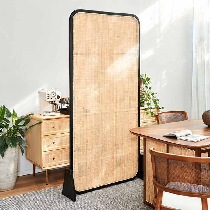 Traditional Japanese Rectangular Ash Wood Rattan Room Divider For Living Room