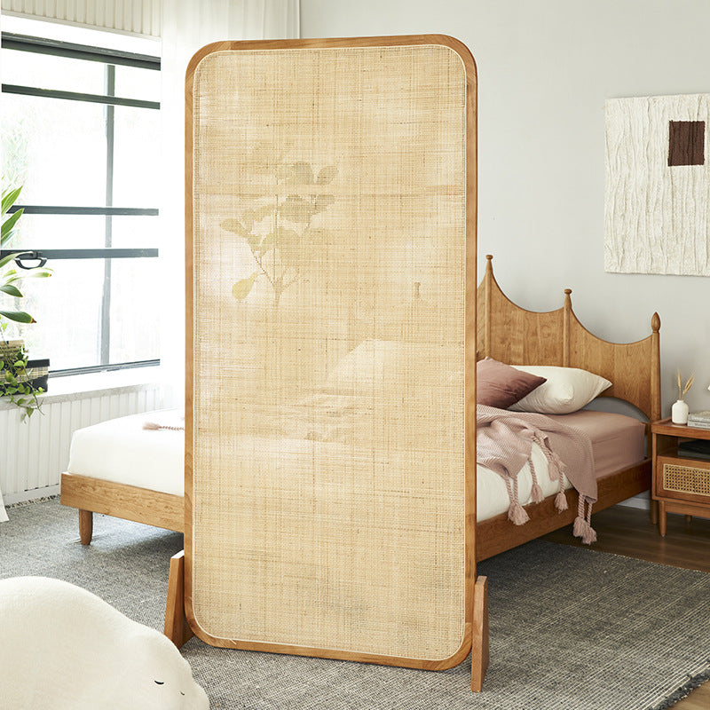 Traditional Japanese Rectangular Ash Wood Rattan Room Divider For Living Room