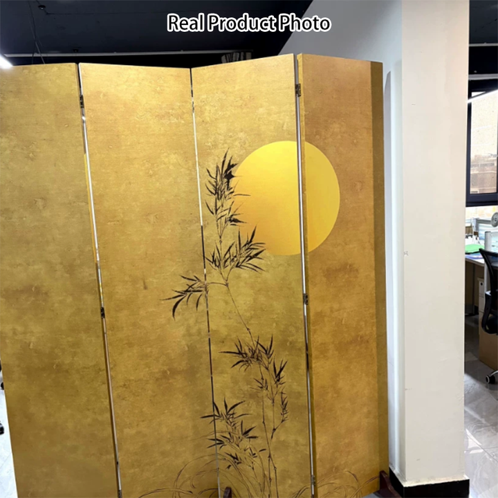 Traditional Chinese Rectangular Fabric Cedar Plywood Folding Room Divider 5-Panel For Living Room