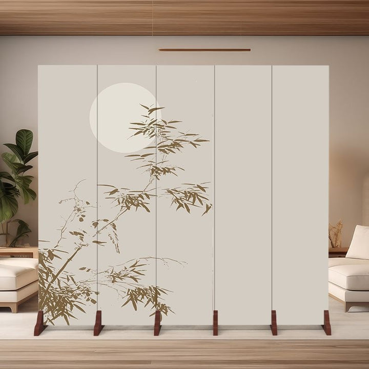 Traditional Chinese Rectangular Fabric Cedar Plywood Folding Room Divider 5-Panel For Living Room