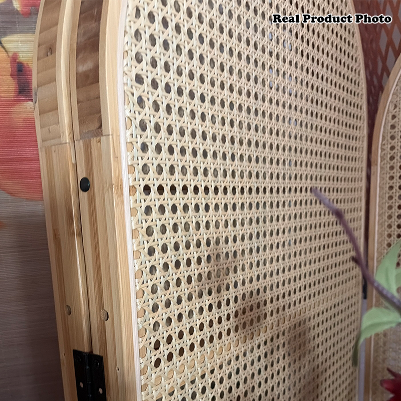 Traditional Chinese Arch Top Bamboo Rattan Folding Room Divider 1/2/3/4-Panel For Living Room