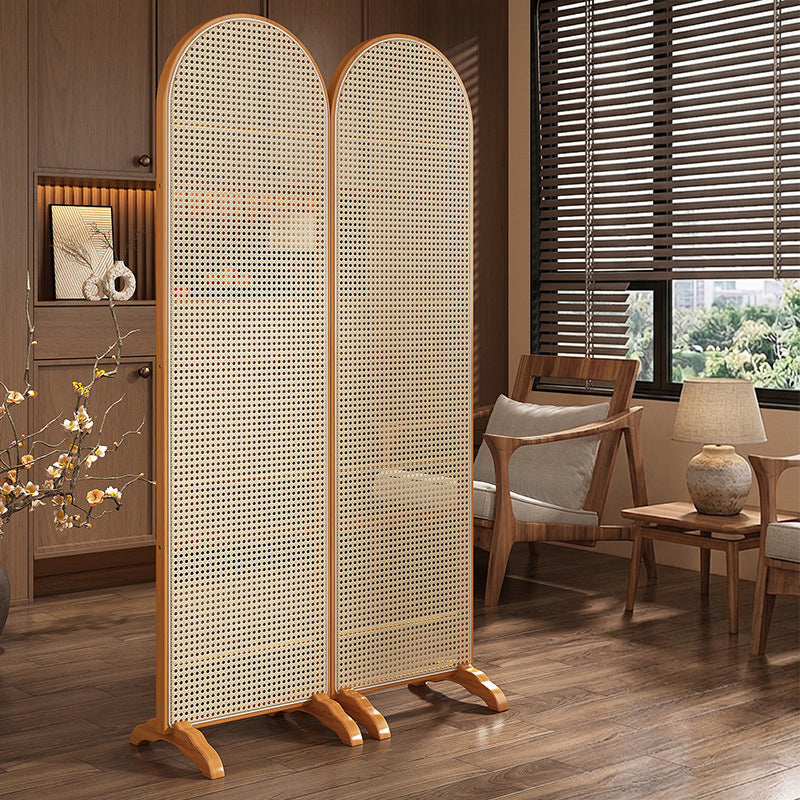 Traditional Chinese Arch Top Bamboo Rattan Folding Room Divider 1/2/3/4-Panel For Living Room