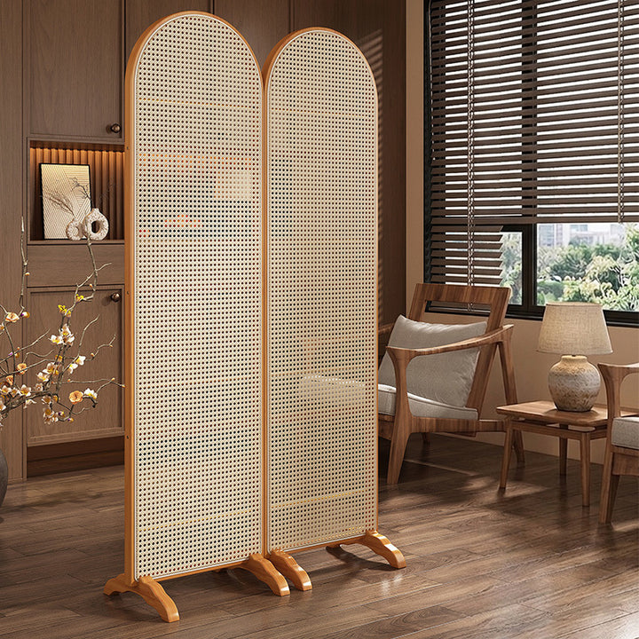 Traditional Chinese Arch Top Bamboo Rattan Folding Room Divider 1/2/3/4-Panel For Living Room