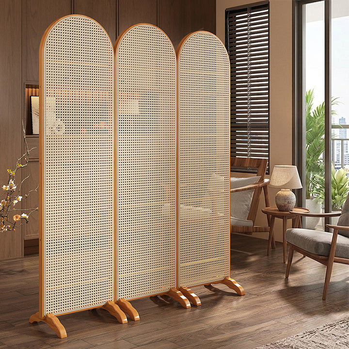 Traditional Chinese Arch Top Bamboo Rattan Folding Room Divider 1/2/3/4-Panel For Living Room