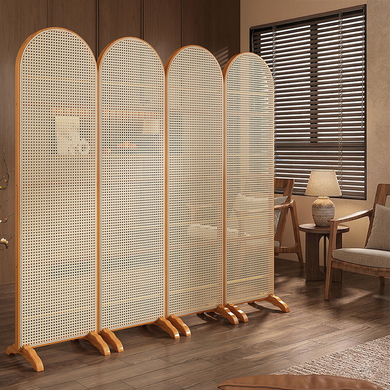 Traditional Chinese Arch Top Bamboo Rattan Folding Room Divider 1/2/3/4-Panel For Living Room