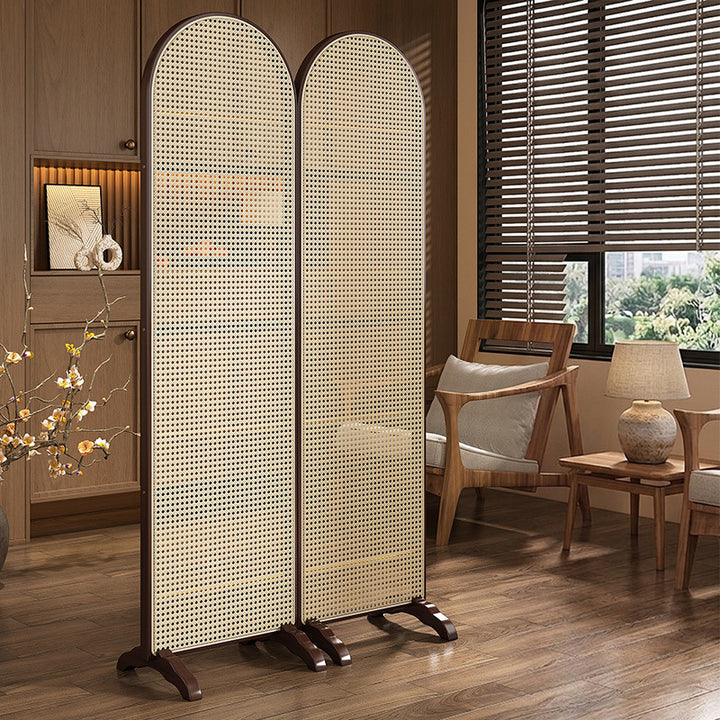 Traditional Chinese Arch Top Bamboo Rattan Folding Room Divider 1/2/3/4-Panel For Living Room