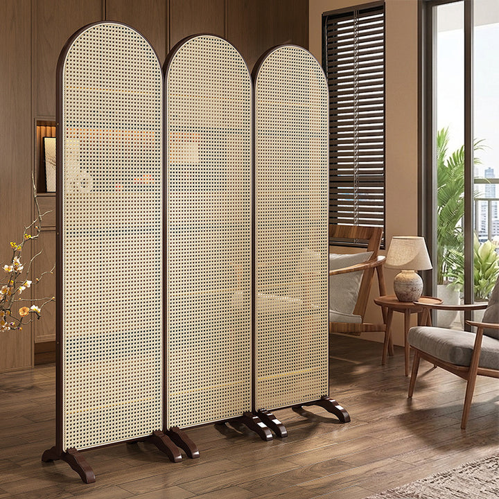 Traditional Chinese Arch Top Bamboo Rattan Folding Room Divider 1/2/3/4-Panel For Living Room